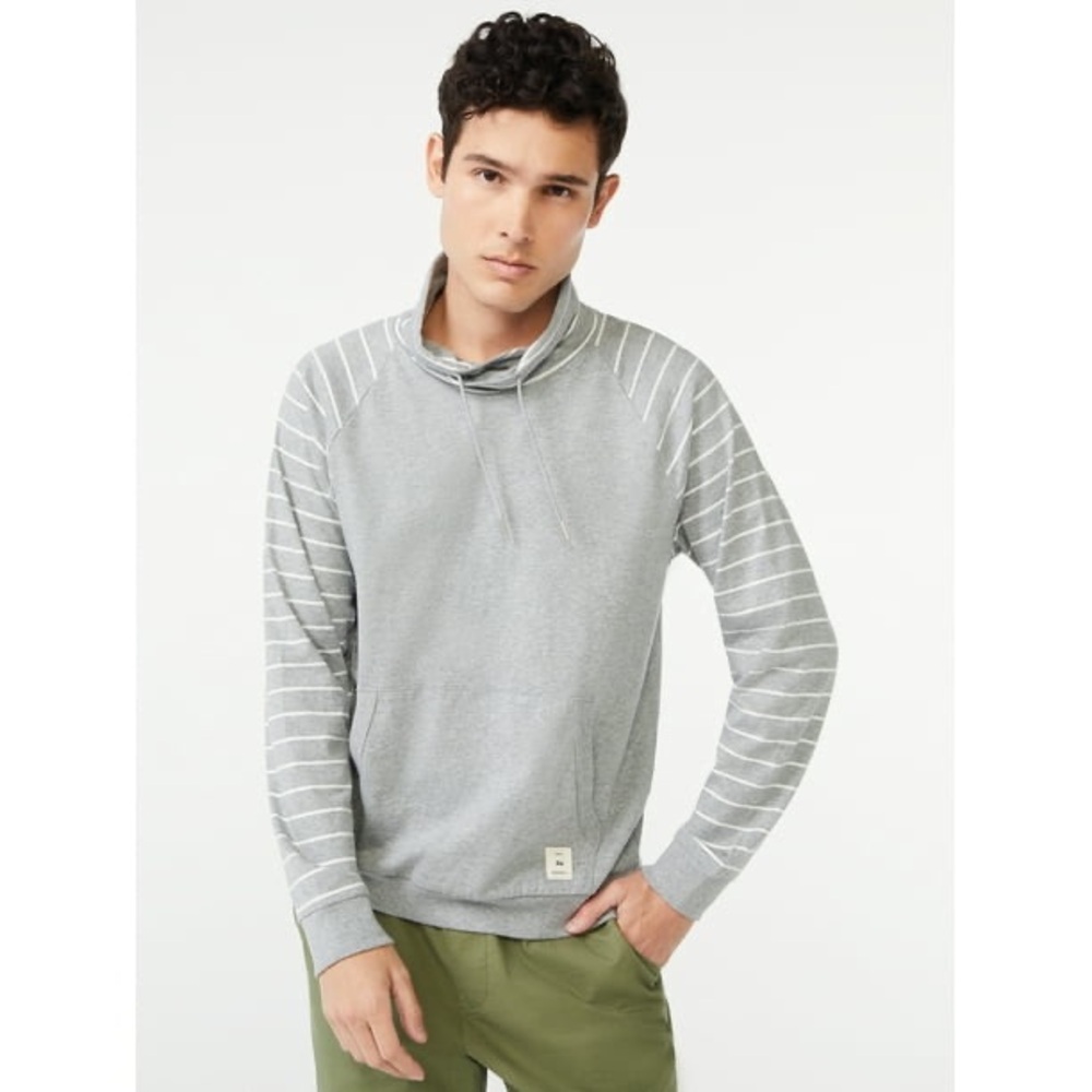 Free‎ Assembly Men's Funnel Neck Pullover Long Striped Sleeves XXL cotton gray